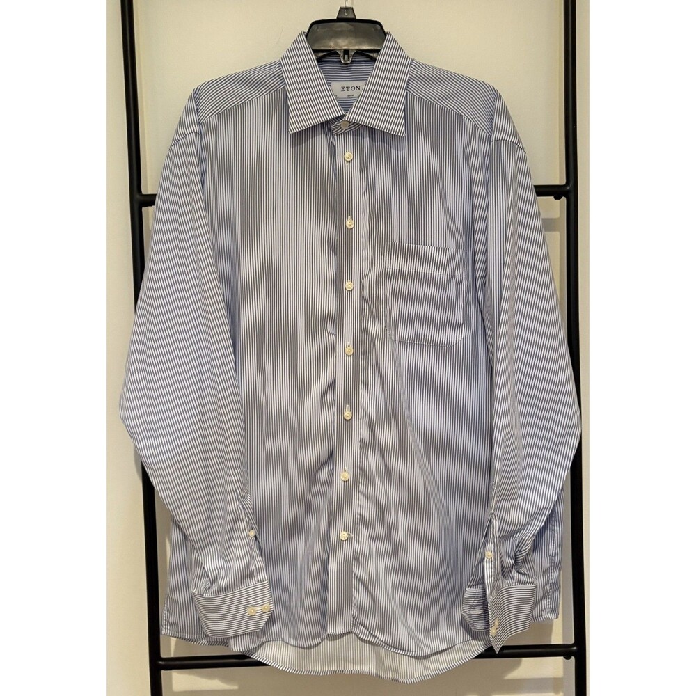 Eton Men's York Dress Shirt in Light Blue Classic Fit Size 17